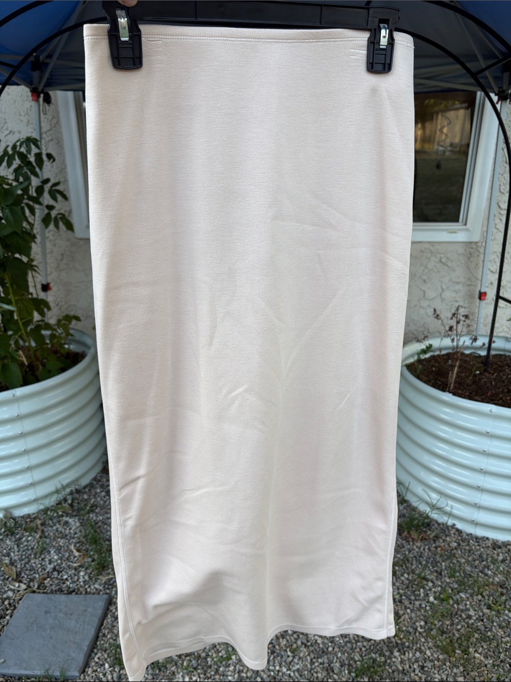 Cream Stretch Midi Skirt